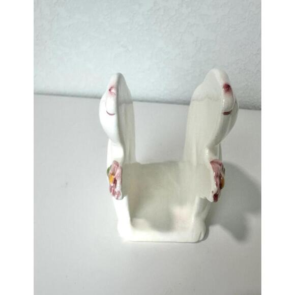 Vintage Napkin Holder White Rabbit Holding a Pink Flower, Easter Bunny - Picture 4 of 9